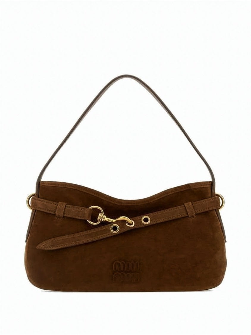 Miu Miu Rounded Suede Shoulder Bag With Gold-Tone Hardware