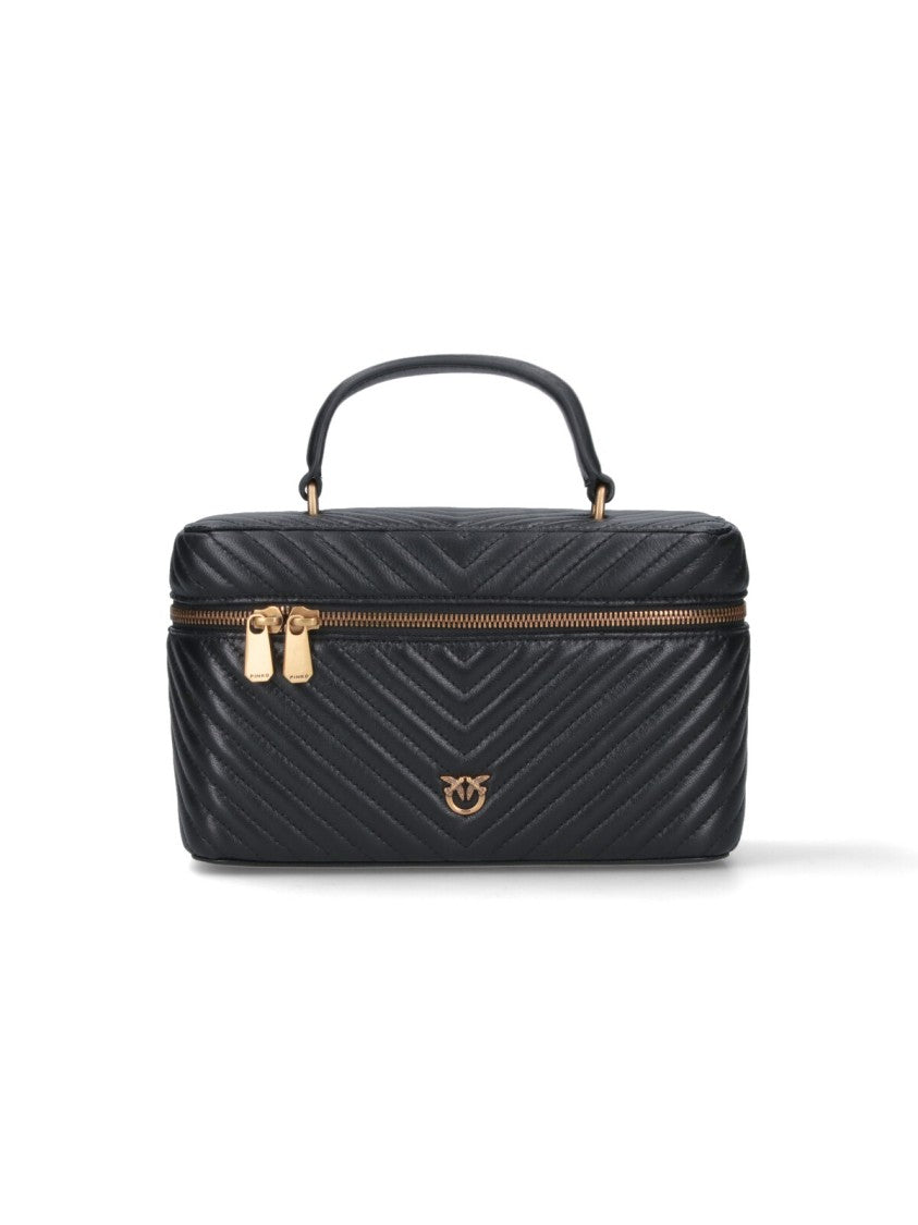 Pinko Quilted Leather Vanity Case With Adjustable Shoulder Strap