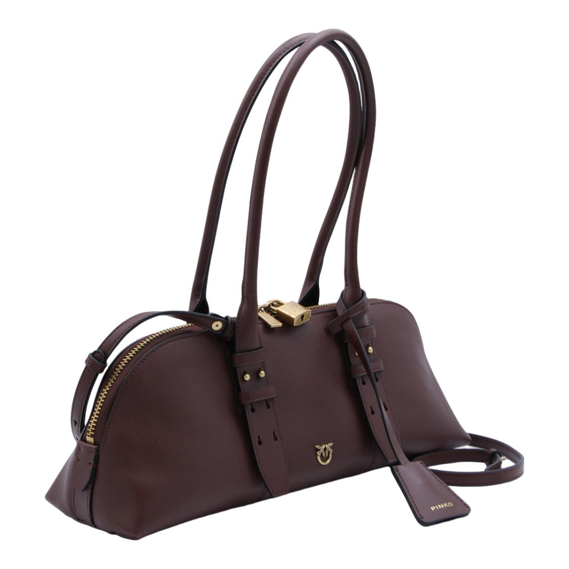 Pinko Sleek Elongated Purple Bag With Gold-Tone Padlock Detail