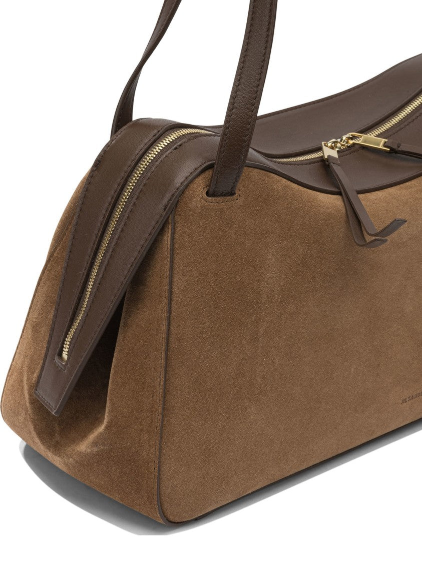 Jil Sander Structured Brown Suede Shoulder Bag