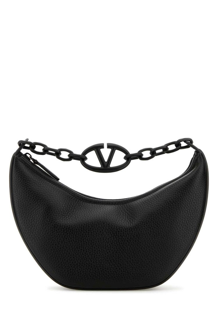 Valentino Garavani Black Leather Hobo Vlogo Moon Handbag