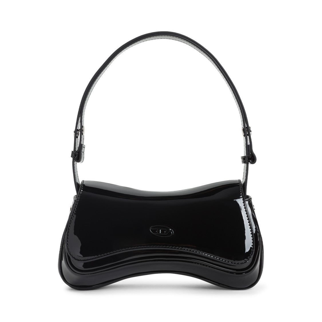 Diesel Curved Black Handbag With Glossy Finish