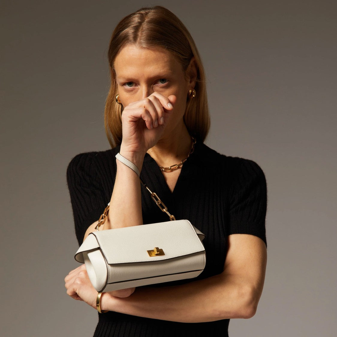 Anya Hindmarch High-Shine Capra Leather Tube Bag With Chain Details
