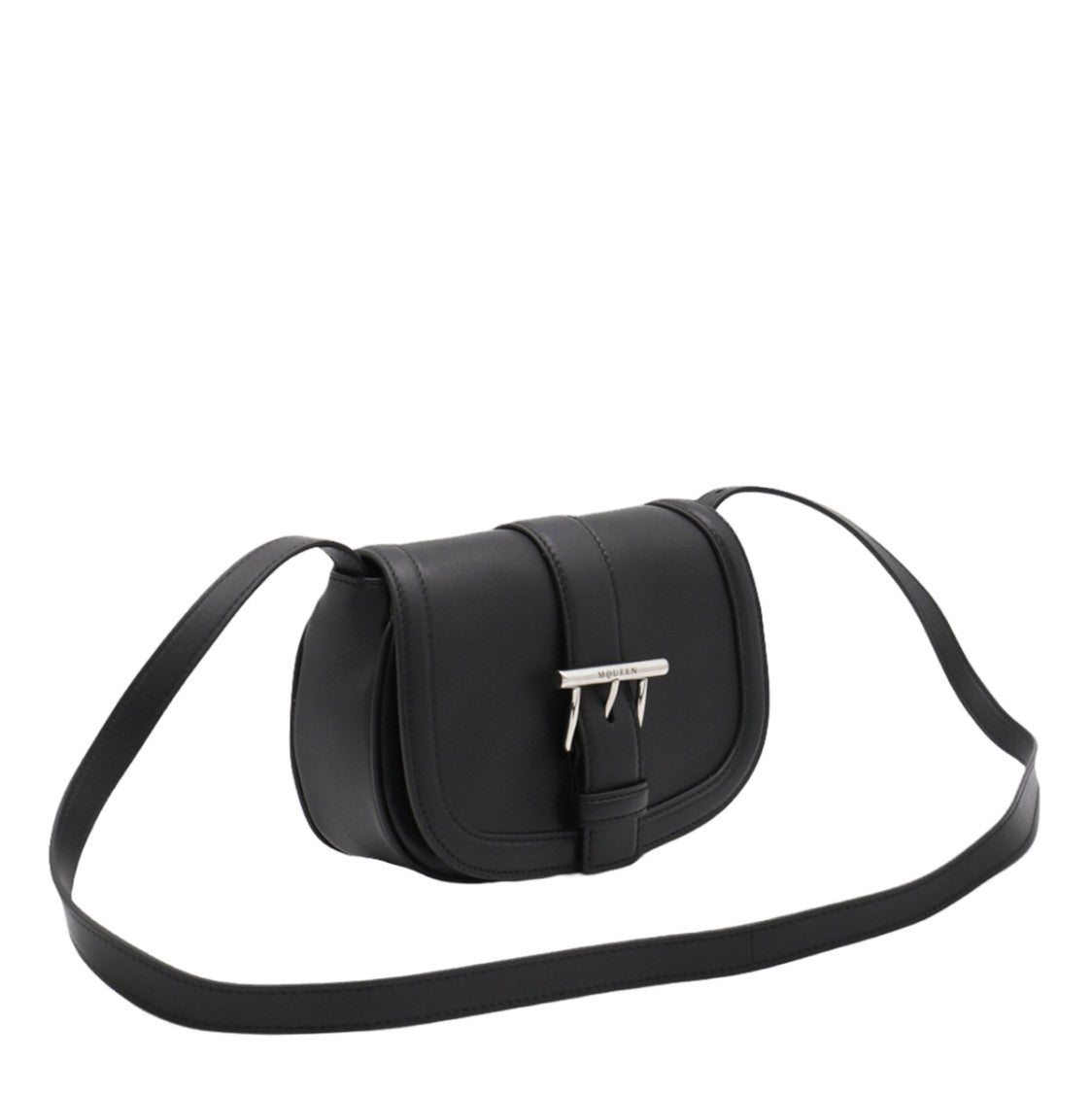 Alexander Mcqueen Sleek Black Shoulder Bag With Silver-Tone Buckle