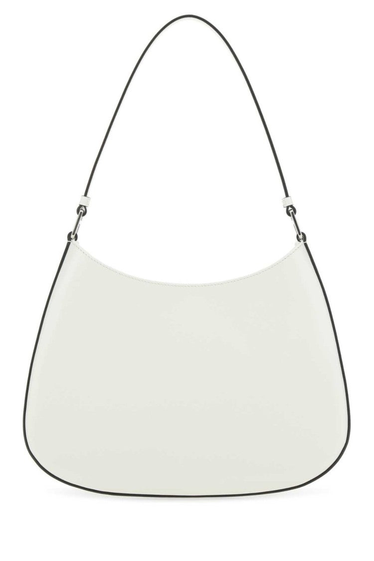 Prada Curved White Shoulder Bag With Triangular Logo And Gold Hardware