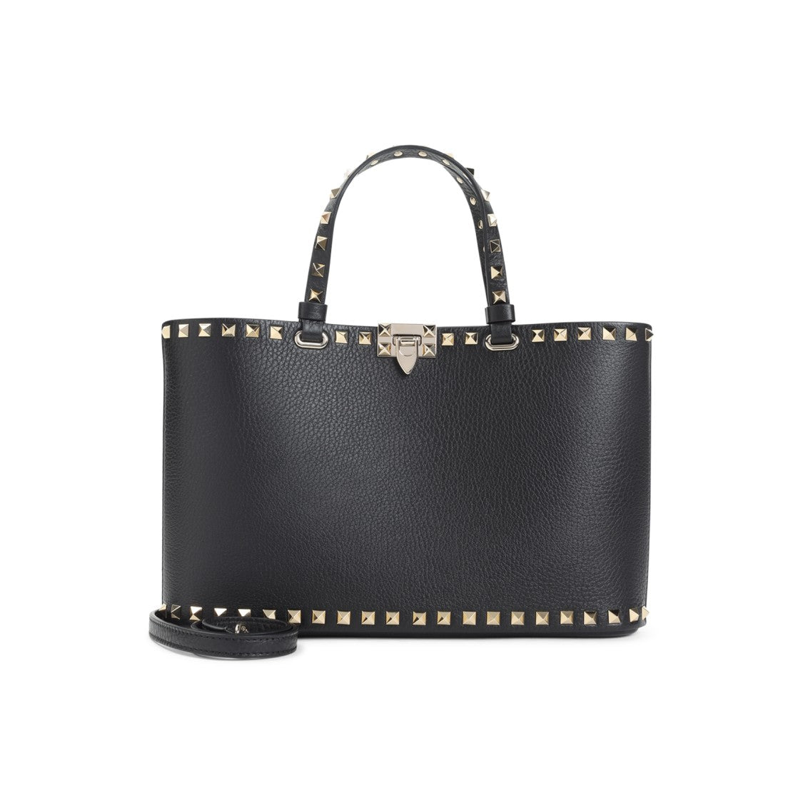 Valentino Garavani Black Grained Leather Rockstud Small Tote