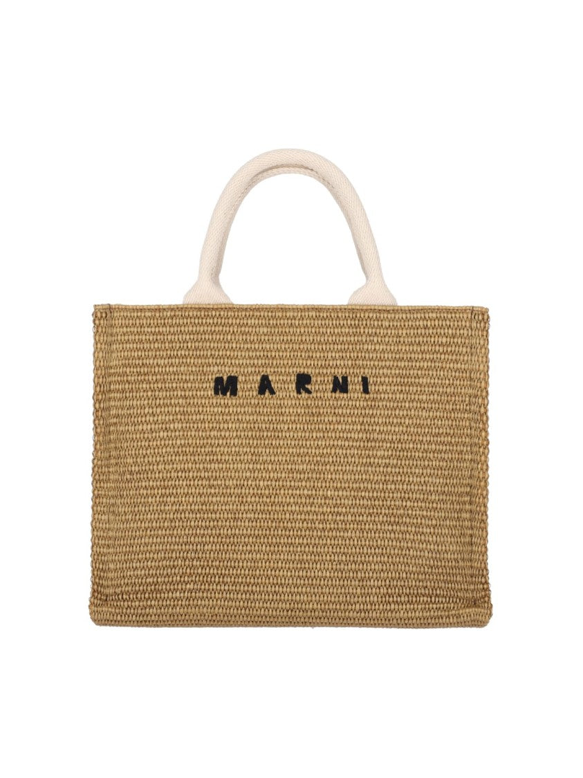 Marni "East/West" Small Tote Bag, In Brown Cotton Blend