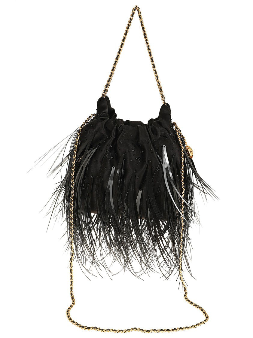 Tory Burch Black Fleming Satin Mini Hobo Bag