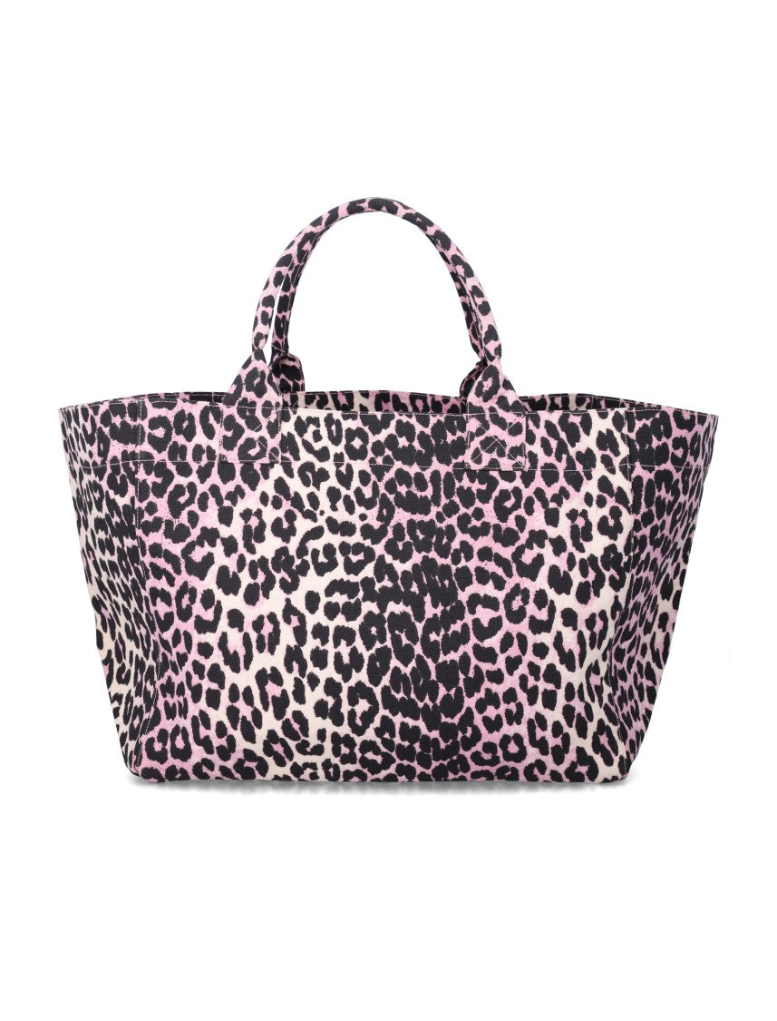 Ganni Leopard Print Sequin Xxl Tote Bag With Sturdy Handles