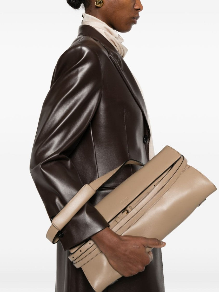 Moschino Structured Elongated Beige Bag With Smooth Surface