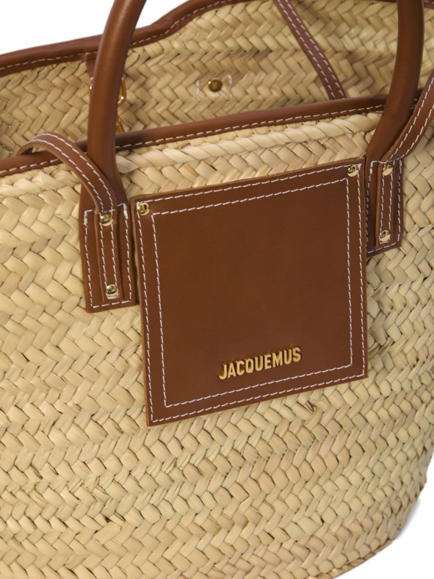 Jacquemus Woven Straw Tote Bag With Structured Silhouette And Leather Accents