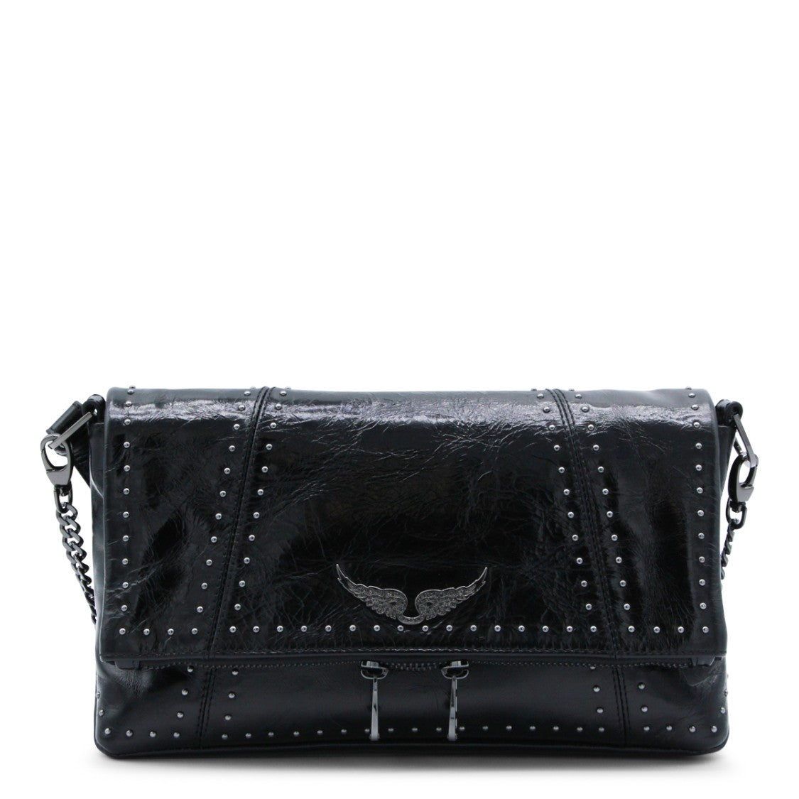 Zadig & Voltaire Black Leather Rock Ii Vintage Patent Studs Shoulder Bag