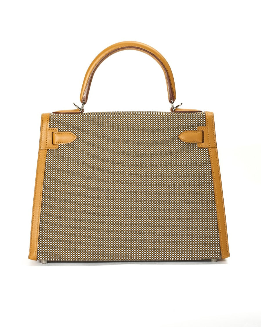 Hermès Kelly Sellier 28 Quadrille Sesame Swift Canvas Bag
