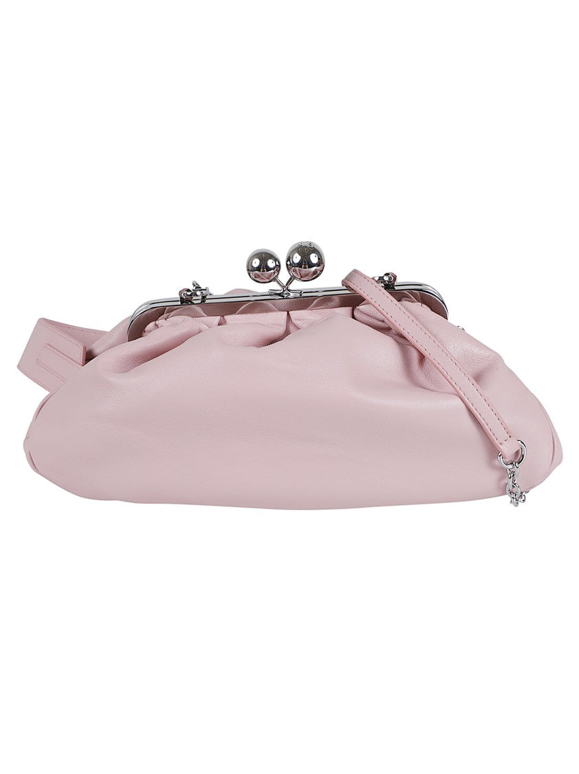 Max Mara Gathered Design Leather Handbag With Signature Clasp