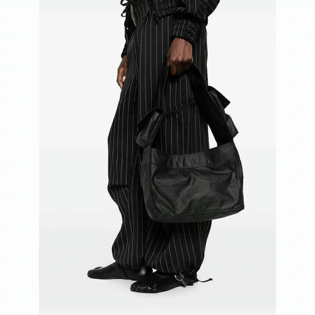 Y-3 Black Crossbody Bag With Embossed Branding And Folded Strap