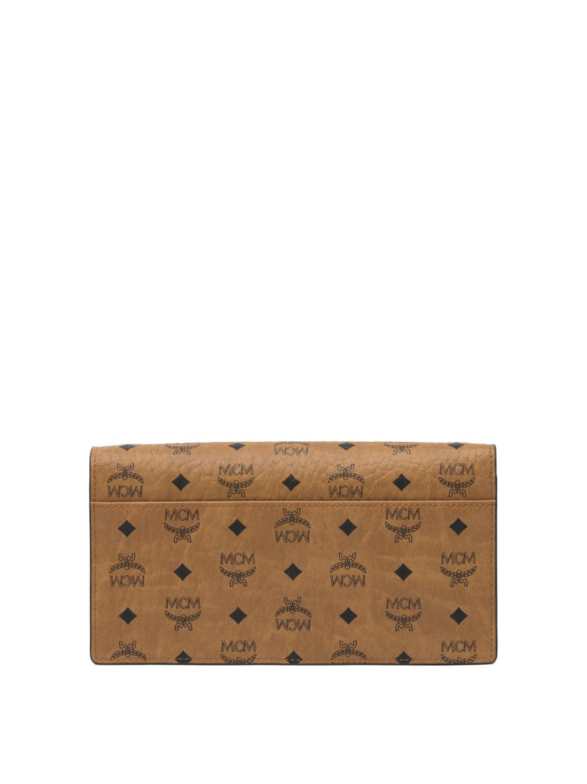 Mcm Brown Textured Clutch With Gold-Tone Closure