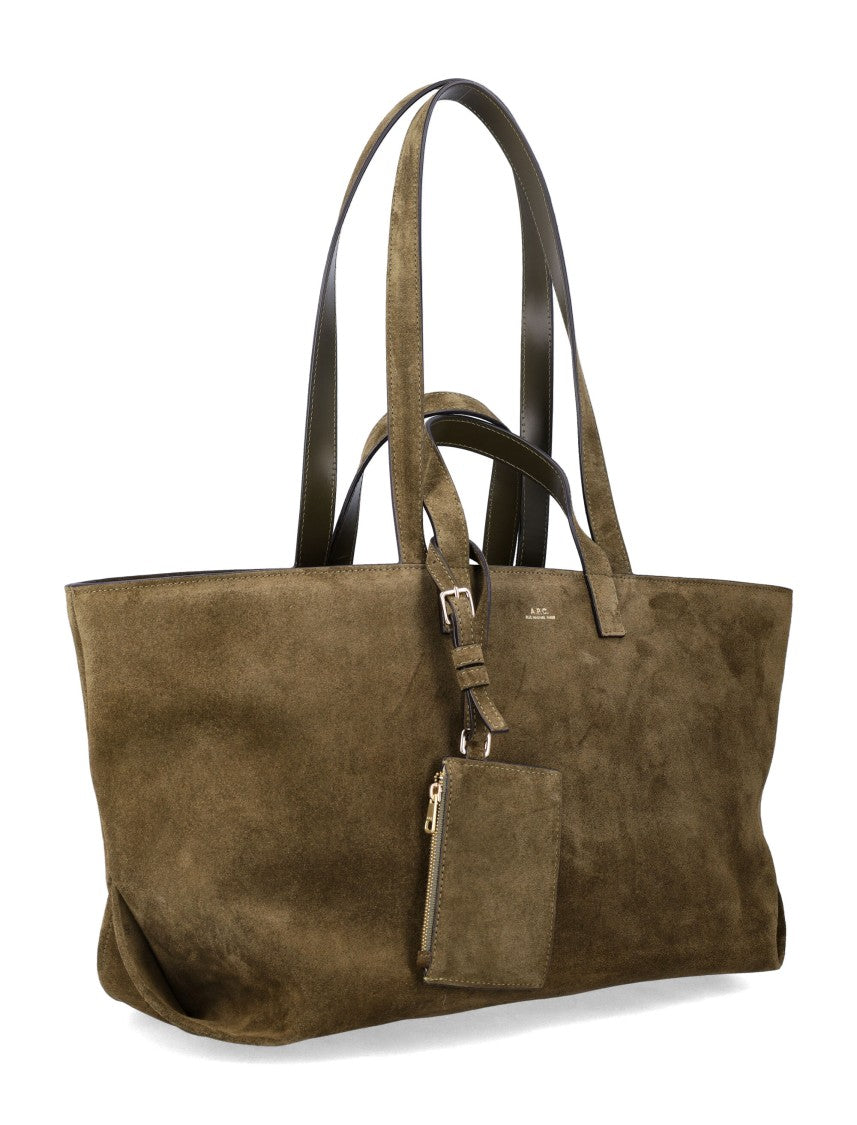 A.P.C. Structured Suede Tote Bag With Detachable Pouch And Embossed Logo