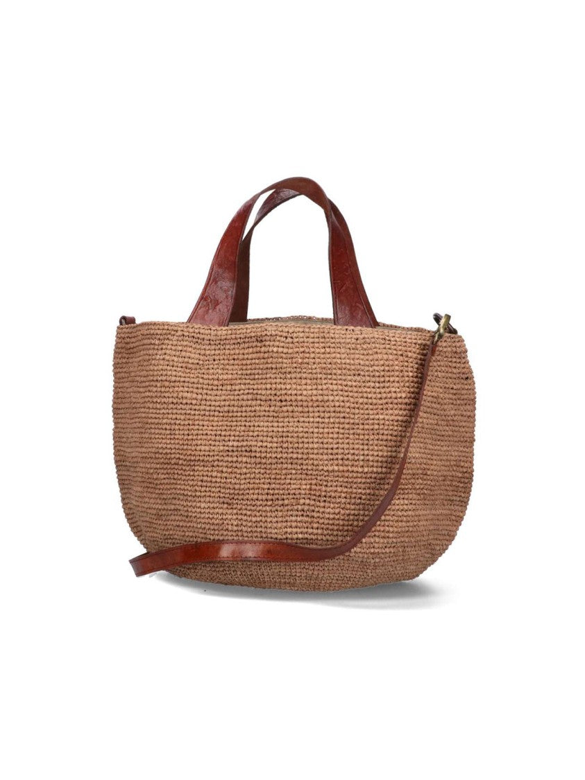 Ibeliv Structured Beige Handbag With Gold-Tone Accents