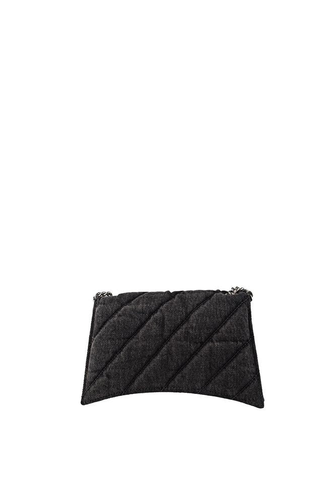 Balenciaga Faded Black Quilted Denim Crush Chain Xs Bag
