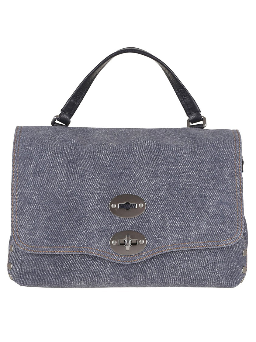 Zanellato Flap Bag With Textured Denim And Leather Accents