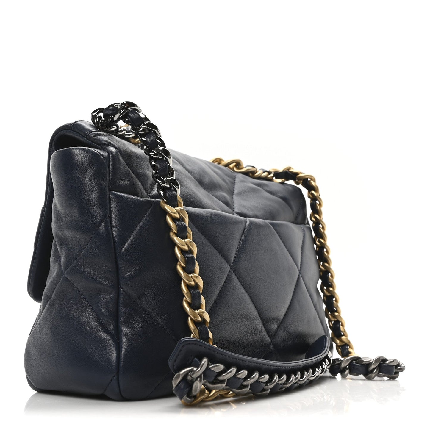 Lambskin Quilted Large Chanel 19 Flap Dark Blue