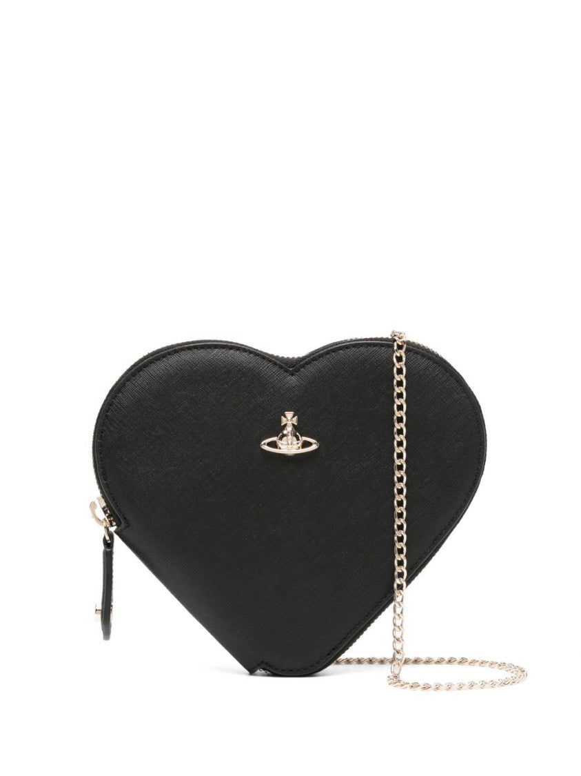 Vivienne Westwood Black Calf Leather Heart Zip Shoulder Bag
