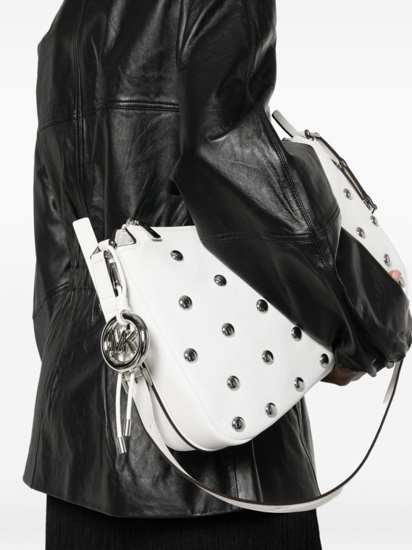 Michael Kors White Leather Shoulder Bag With Silver-Tone Studs