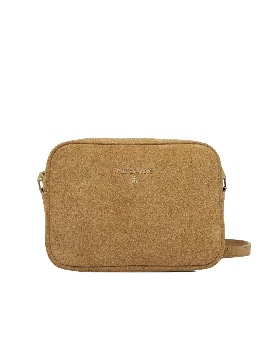 Patrizia Pepe Suede Crossbody Bag In Sand Beige