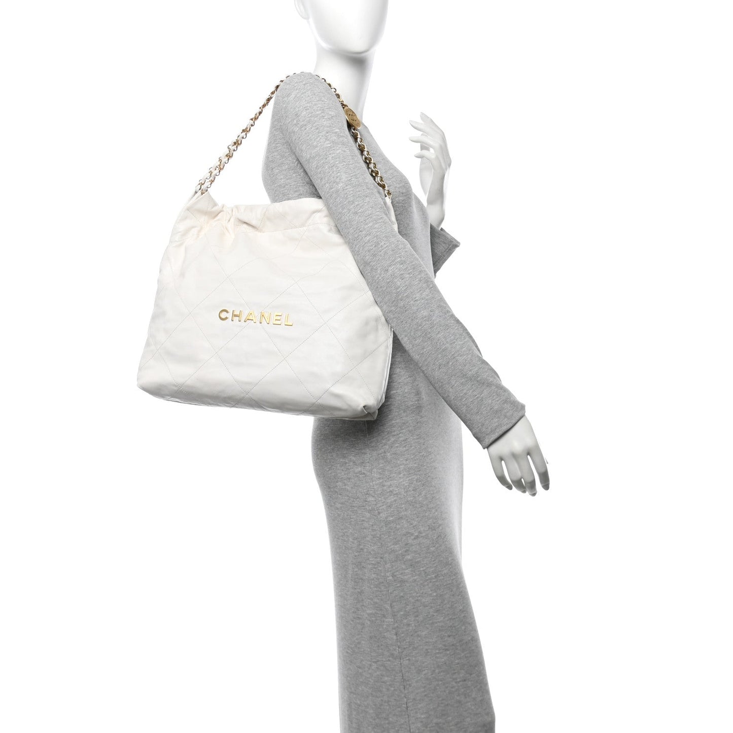 Shiny Calfskin Quilted Small Chanel 22  White