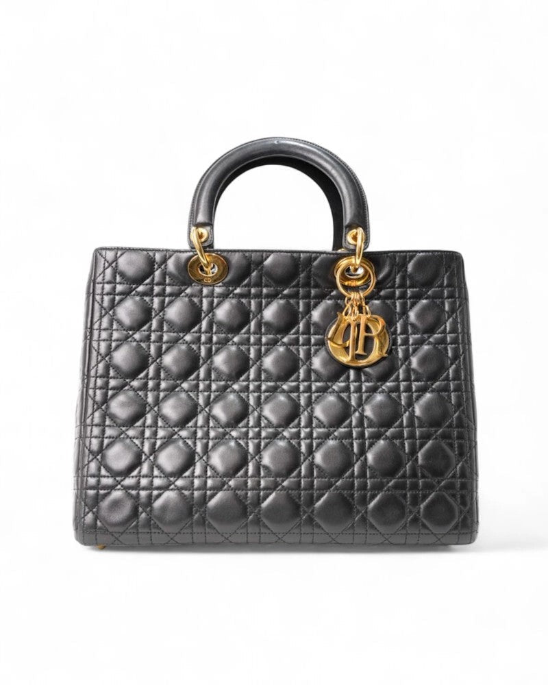 Dior Lady Large Vintage Cannage In Black