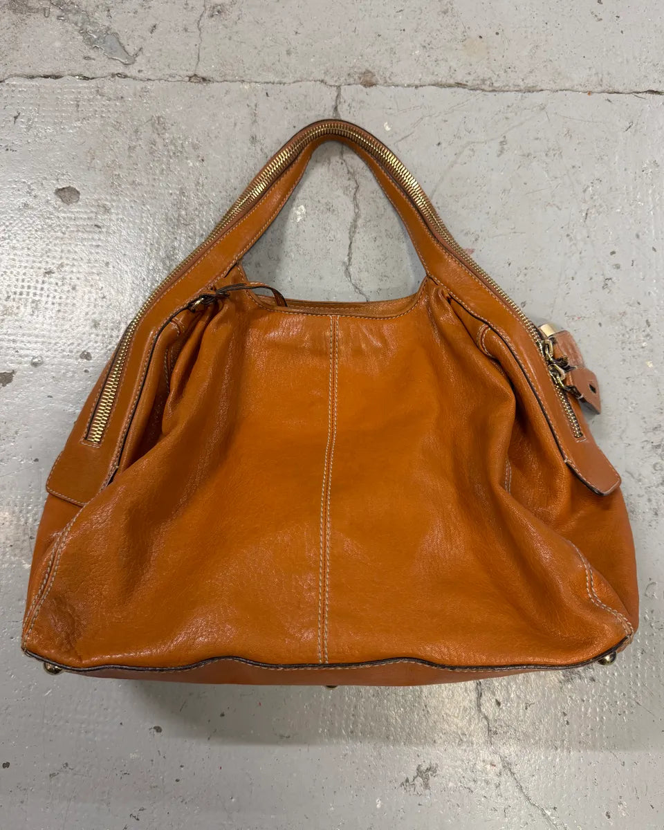 Dolce & Gabbana Brown Leather Hobo Handle Zip Bag