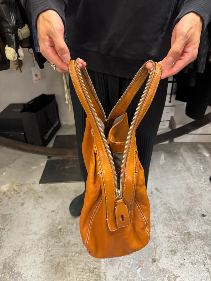 Dolce & Gabbana Brown Leather Hobo Handle Zip Bag