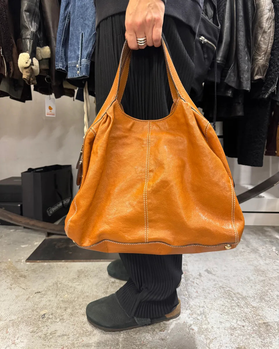 Dolce & Gabbana Brown Leather Hobo Handle Zip Bag