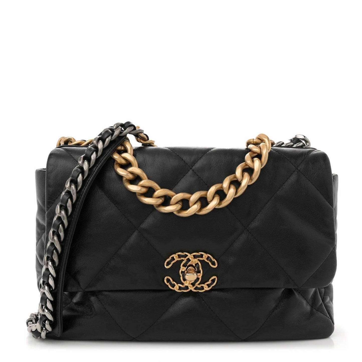 Goatskin Quilted Large Chanel 19 Flap Black
