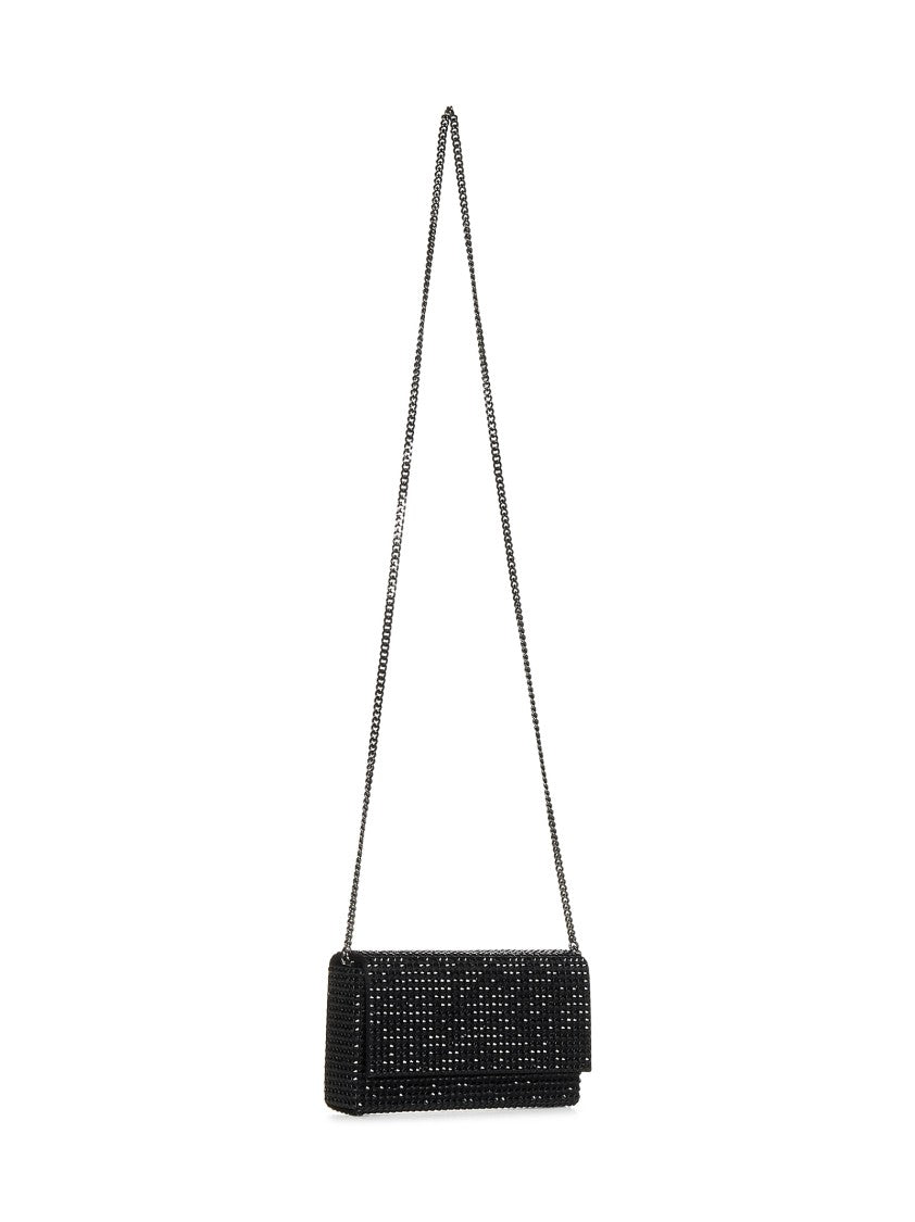 Amina Muaddi Black Silk Satin Clutch
