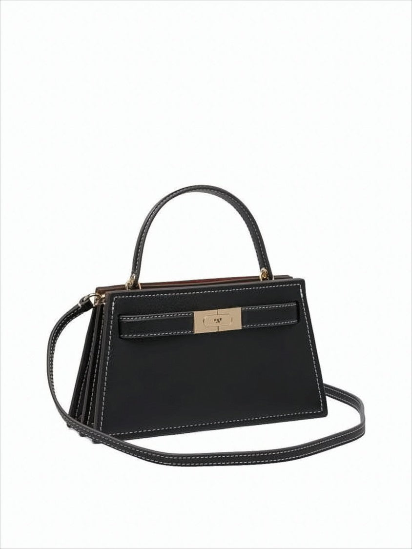 Tory Burch Structured Calf Leather Tote Bag With Gold-Tone Clasp