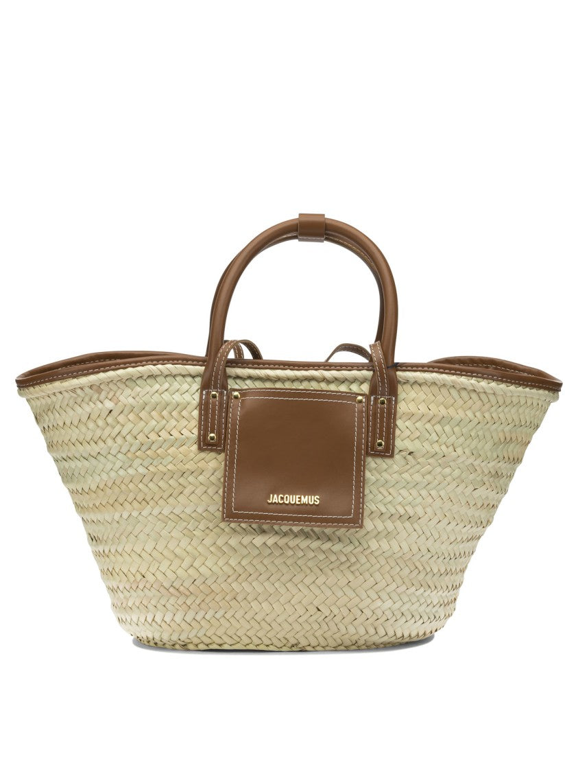 Jacquemus Woven Straw Handbag With Leather Trim