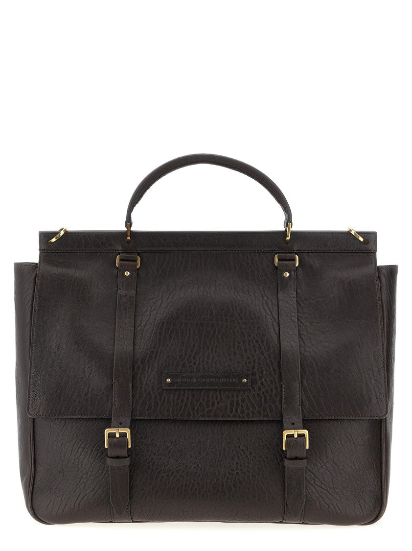 Brunello Cucinelli Textured Grain Leather Briefcase With Adjustable Straps