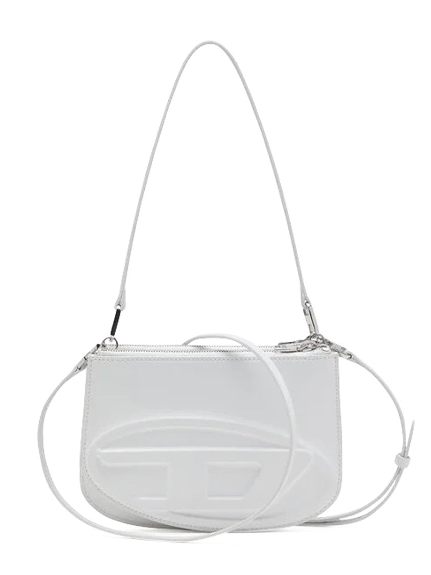 Diesel Rectangular White Handbag With Embossed Logo And Dual Compartments
