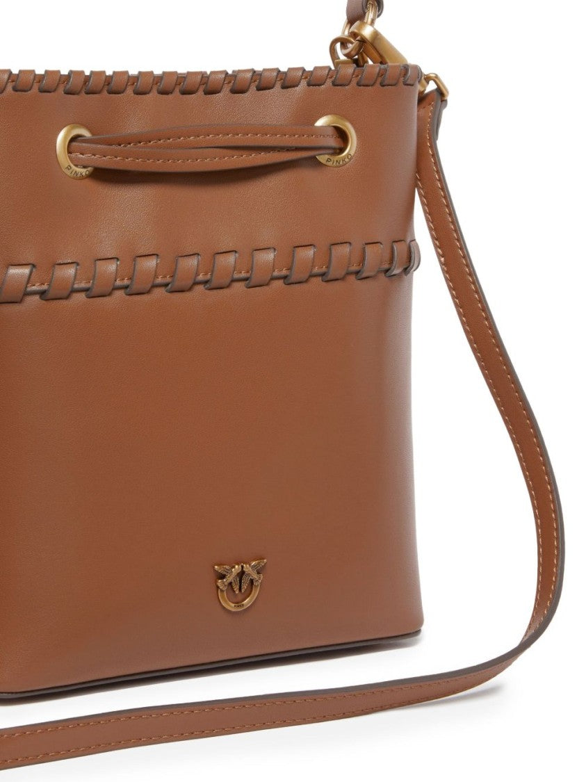 Pinko Structured Calf Leather Handbag With Woven Trim