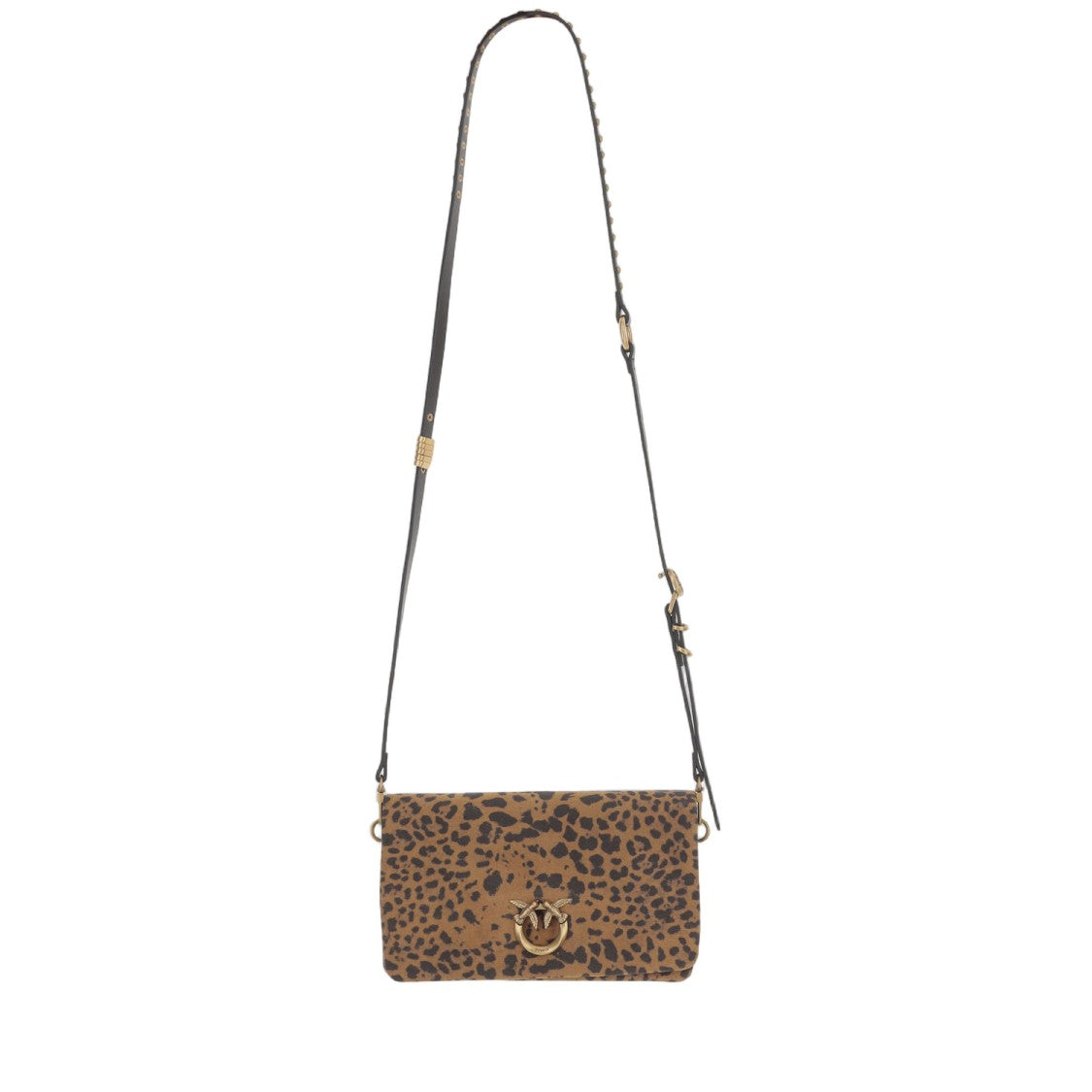 Pinko Leopard Print Suede Crossbody Bag With Gold-Tone Hardware