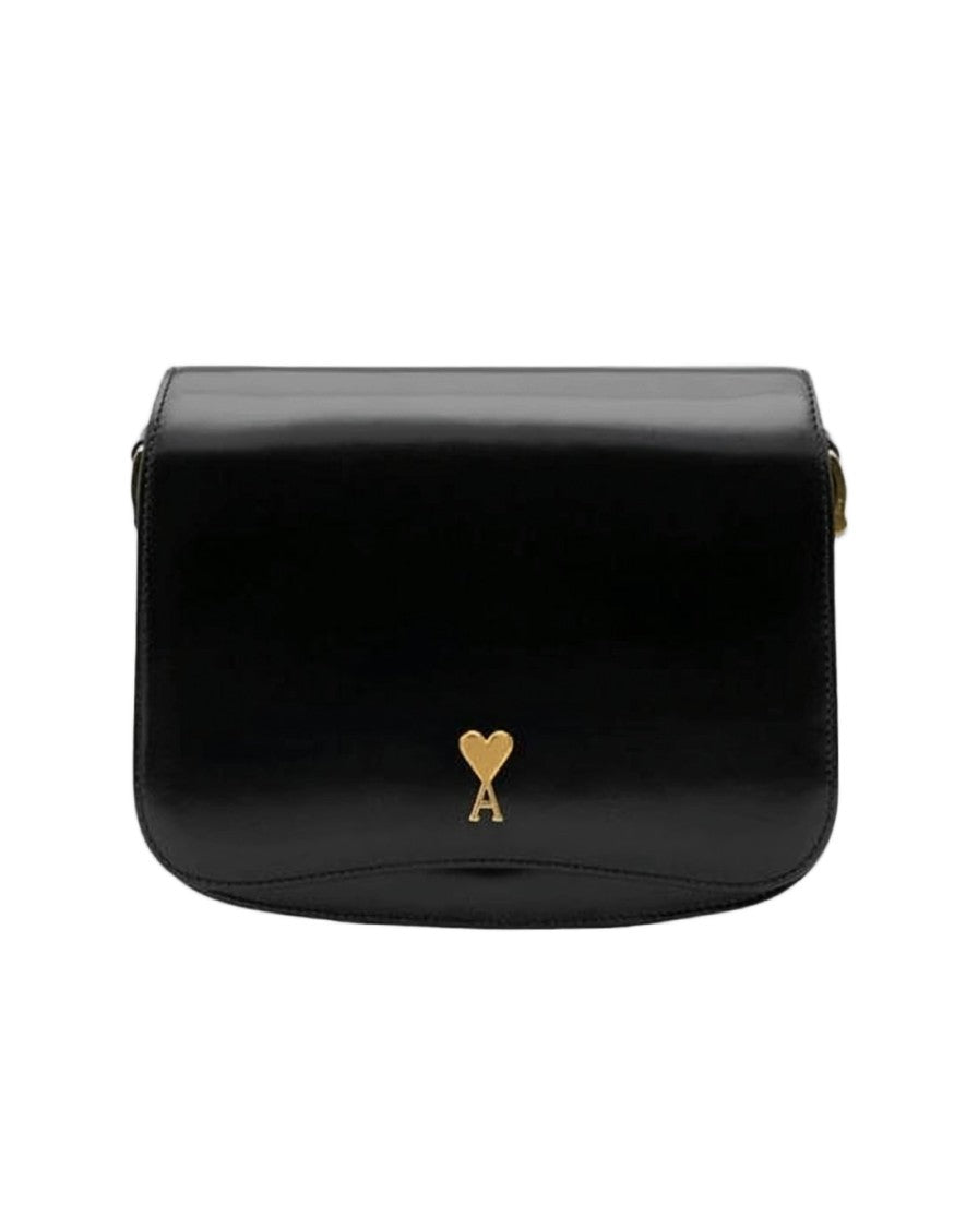 Ami Paris Rectangular Black Calf Leather Crossbody Bag