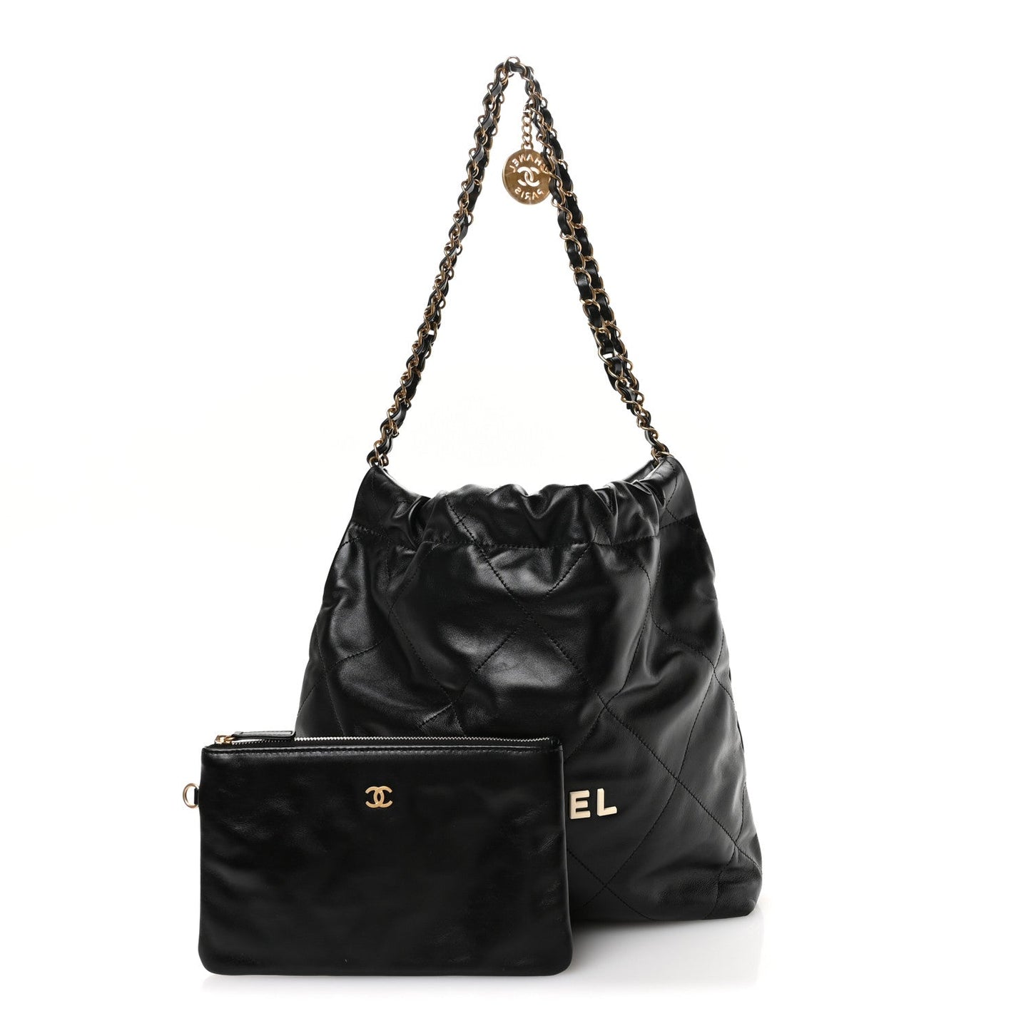 Shiny Calfskin Quilted Small Chanel 22 Black