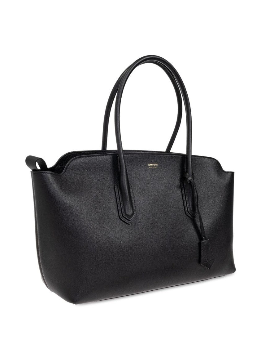 Tom Ford Large Handbag In Hammered Black Leather