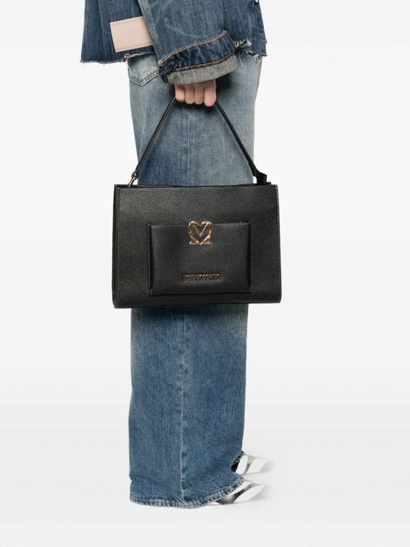 Love Moschino Textured Polyurethane Shoulder Bag With Gold-Tone Heart Emblem