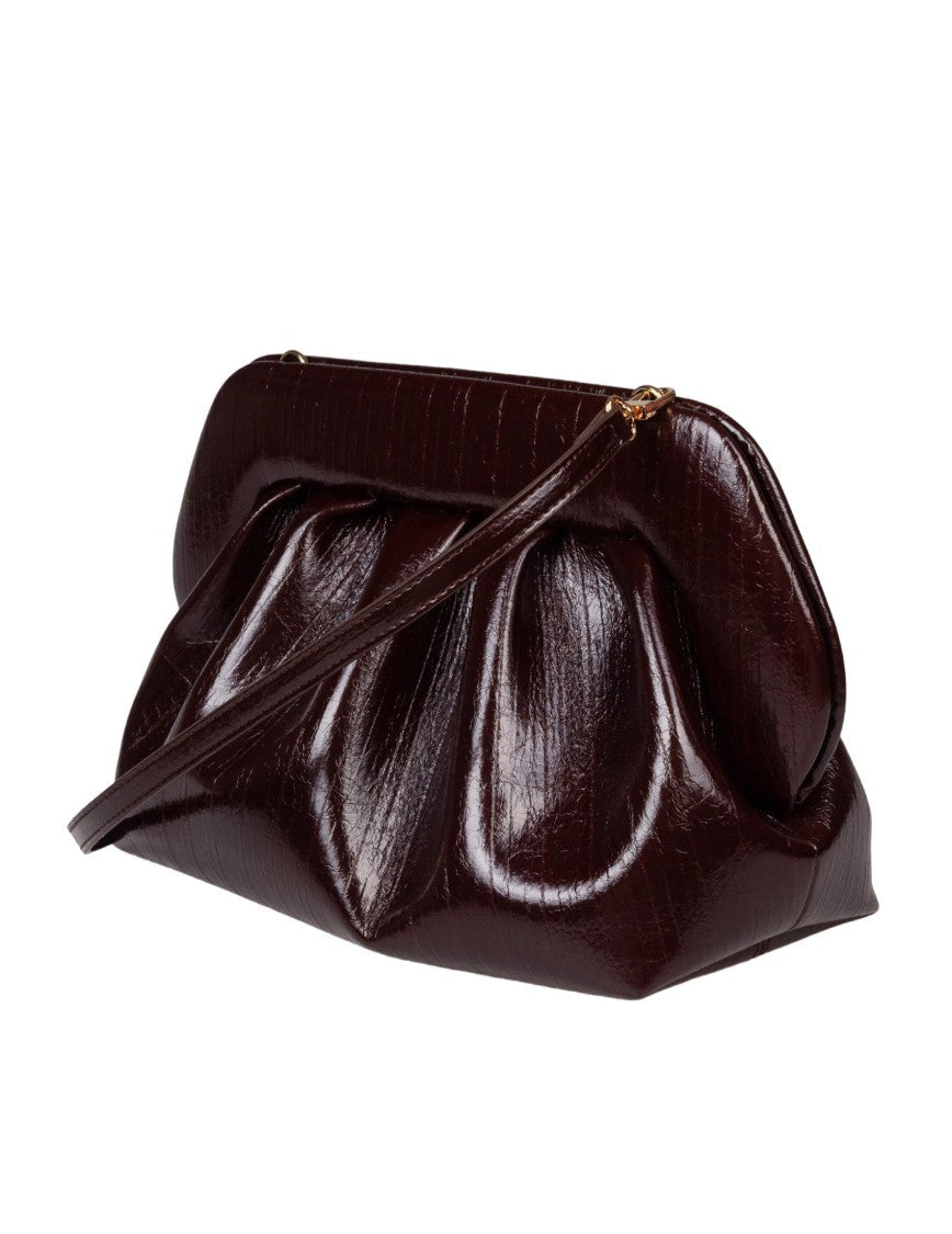 Themoirè Chocolate Striped Faux Leather Handbag With Adjustable Strap And Eco-Friendly Lining
