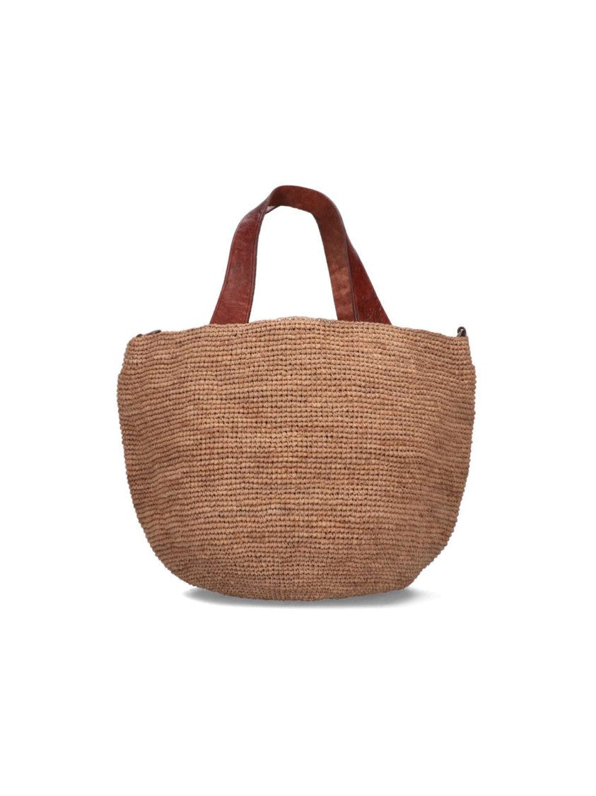 Ibeliv Structured Beige Handbag With Gold-Tone Accents