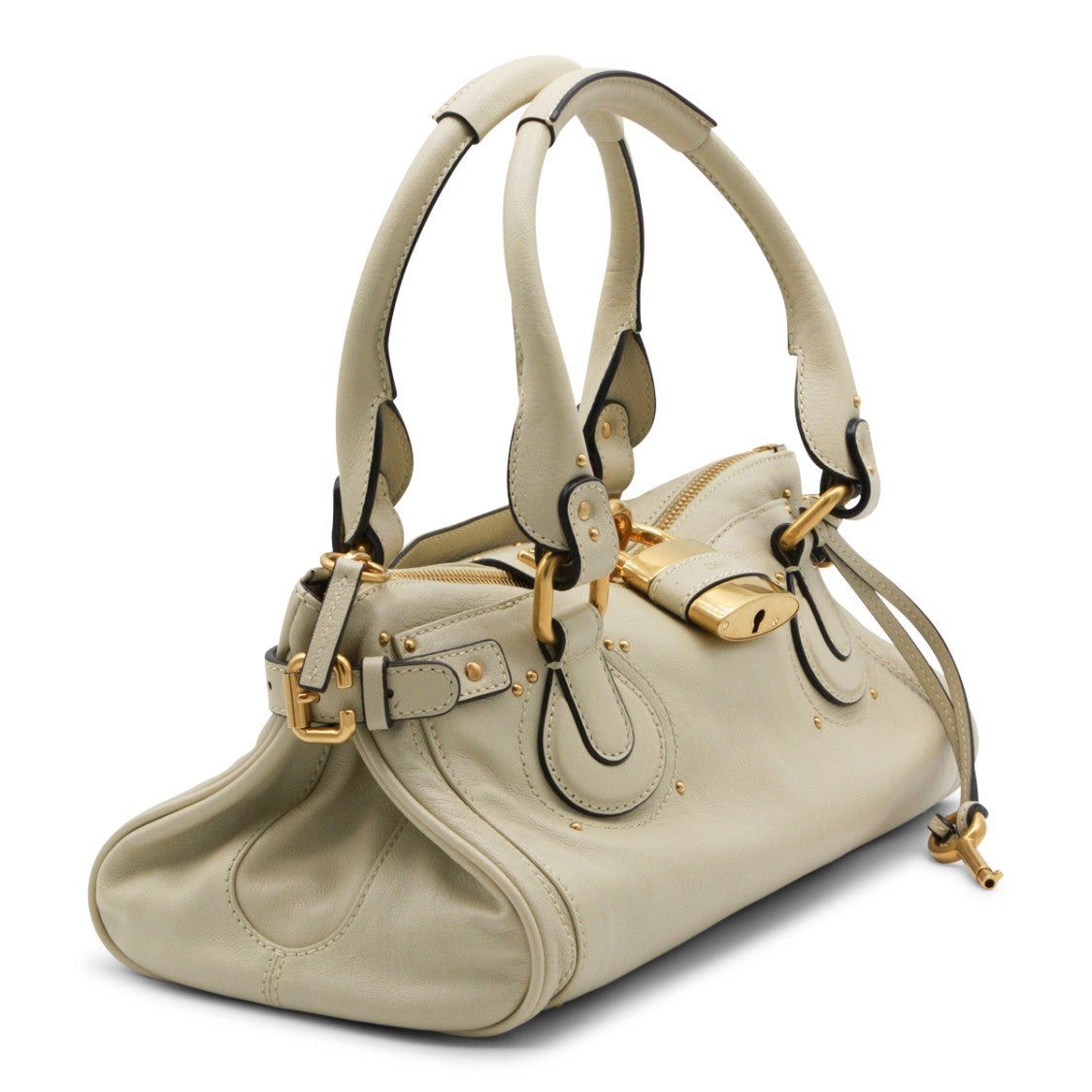 Chloé Light Beige Leather Paddington Top Handle Bag