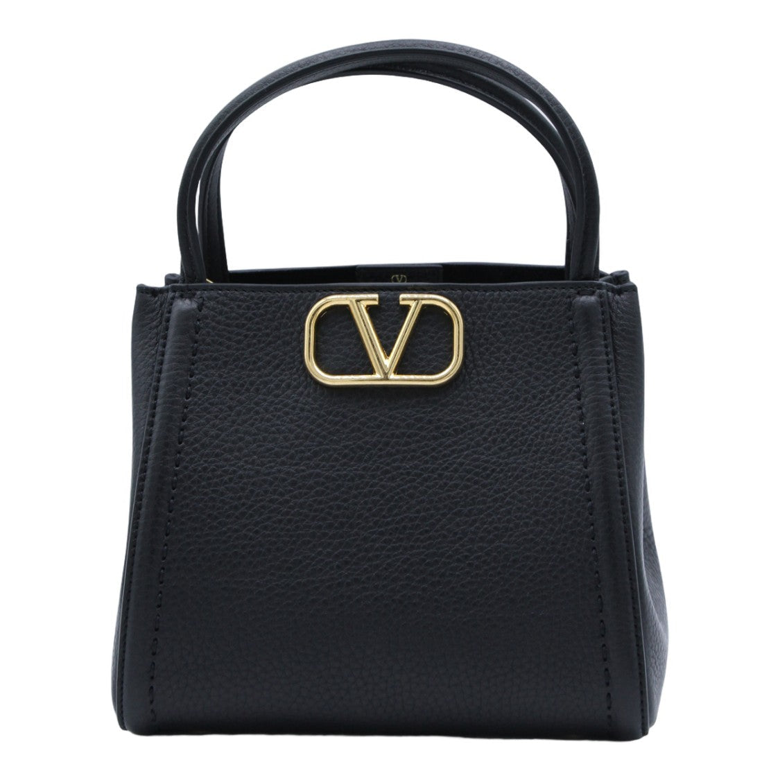 Valentino Garavani Trapezoidal Small Handbag In Textured Black Leather