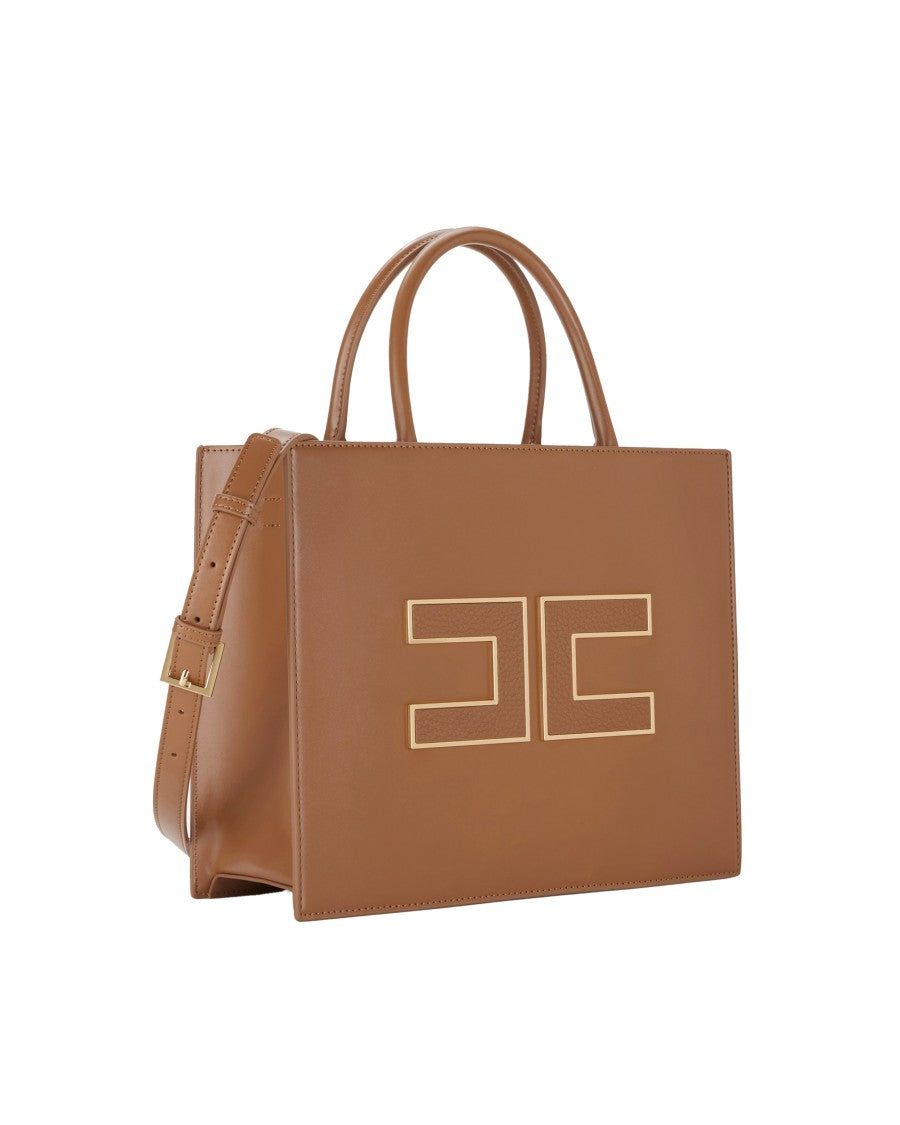 Elisabetta Franchi Structured Brown Synthetic Leather Tote With Dual Handles